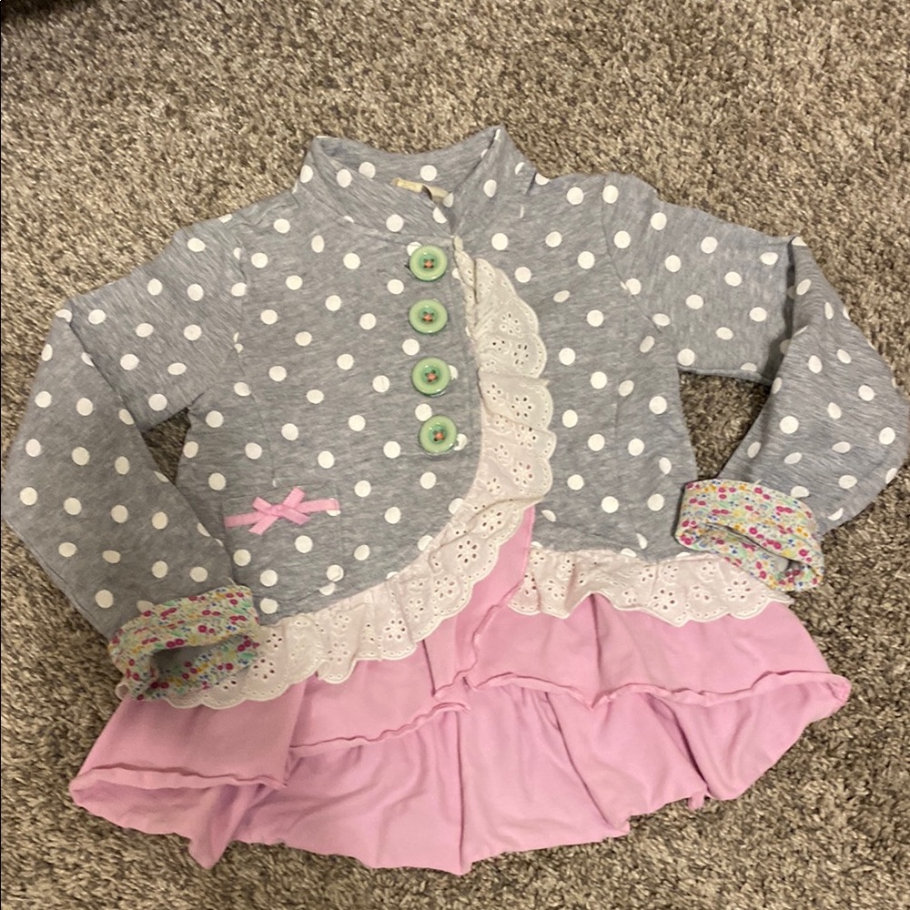 Girls' Polka Dot Ruffle Jacket - Gray and Pink